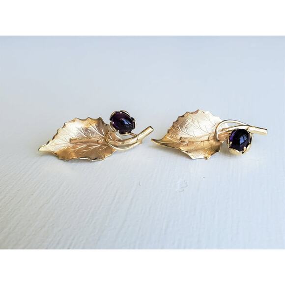 Vintage Amethyst Floral Gold-Fill Brooch Set – Made by Wells - Picture 1 of 7